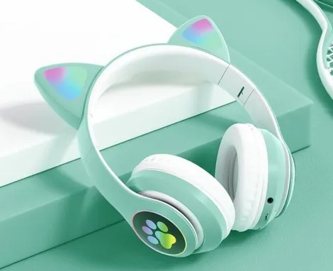 СЛУШАЛКА CAT ,СВЕТЕЩИ, BT5.0, МИКРОФОН, AUX IN, TF, MP3 ПЛЕЙЪР - Зелена