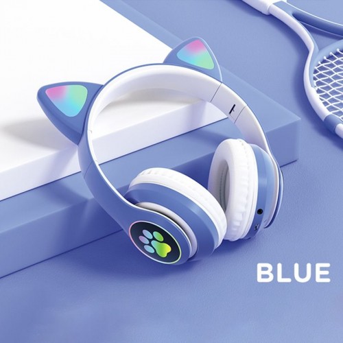 СЛУШАЛКА CAT ,СВЕТЕЩИ, BT5.0, МИКРОФОН, AUX IN, TF, MP3 ПЛЕЙЪР - Син