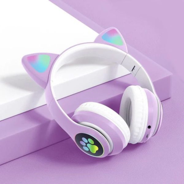 СЛУШАЛКА CAT ,СВЕТЕЩИ, BT5.0, МИКРОФОН, AUX IN, TF, MP3 ПЛЕЙЪР - Лилава
