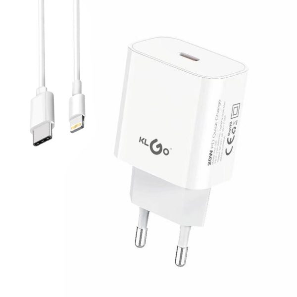 Комплект бързо зарядно и кабел KLGO - Тype-C / Apple Lightning